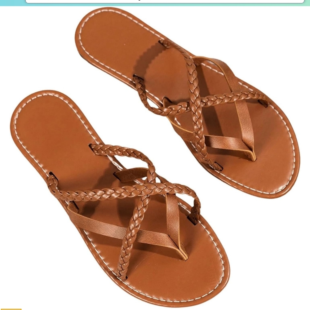 GORGLITTER Women's Braided Flip Flops Vacation Crisscross Strappy Open Toe Summe